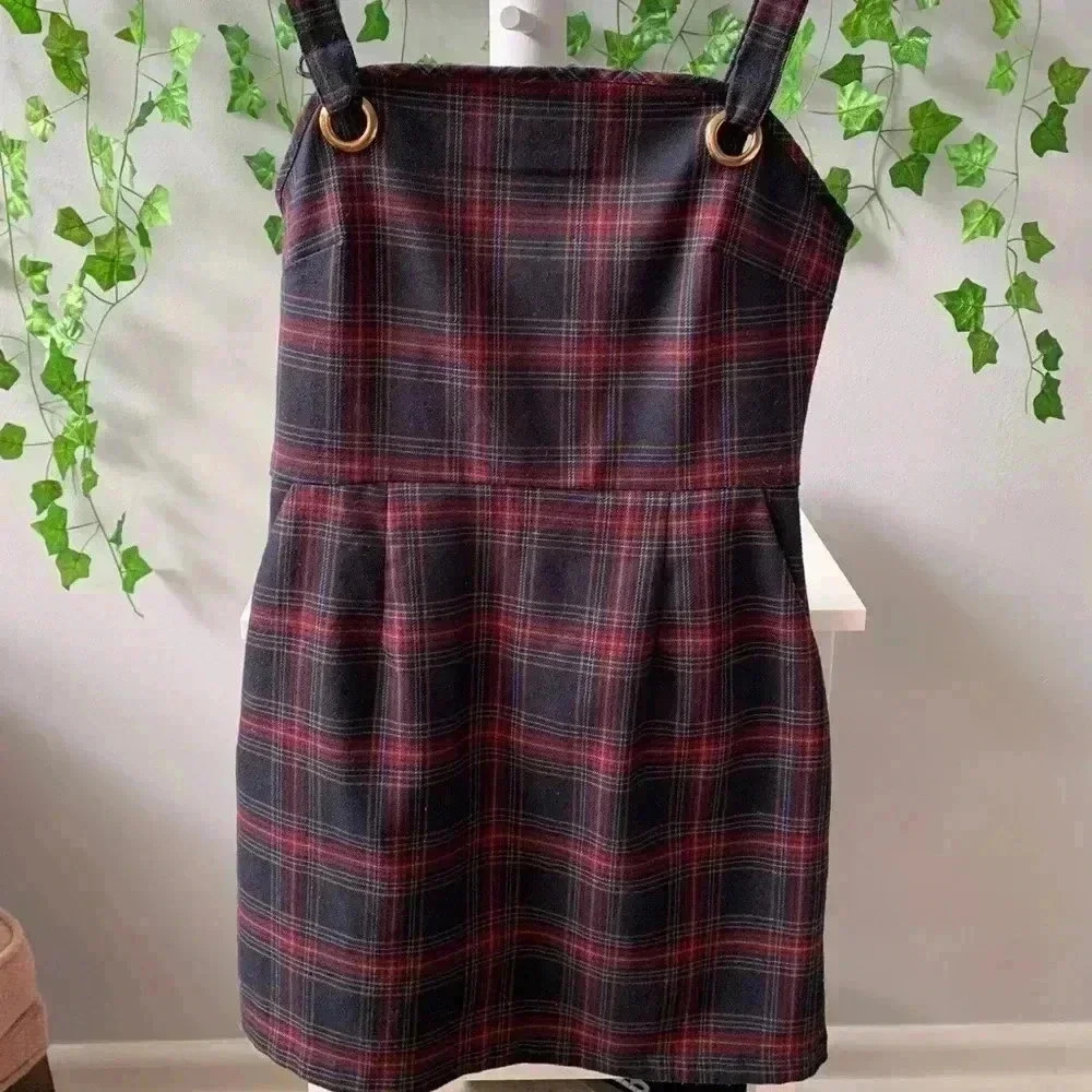 Forever 21 overall style plaid mini dress, size small, pockets - Picture 2 of 11